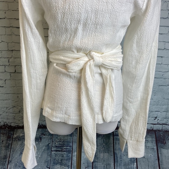 Just BEE Queen NWT Valentina Puckered Ivory Linen Long Sleeve Wrap Top Artisan - Picture 12 of 16